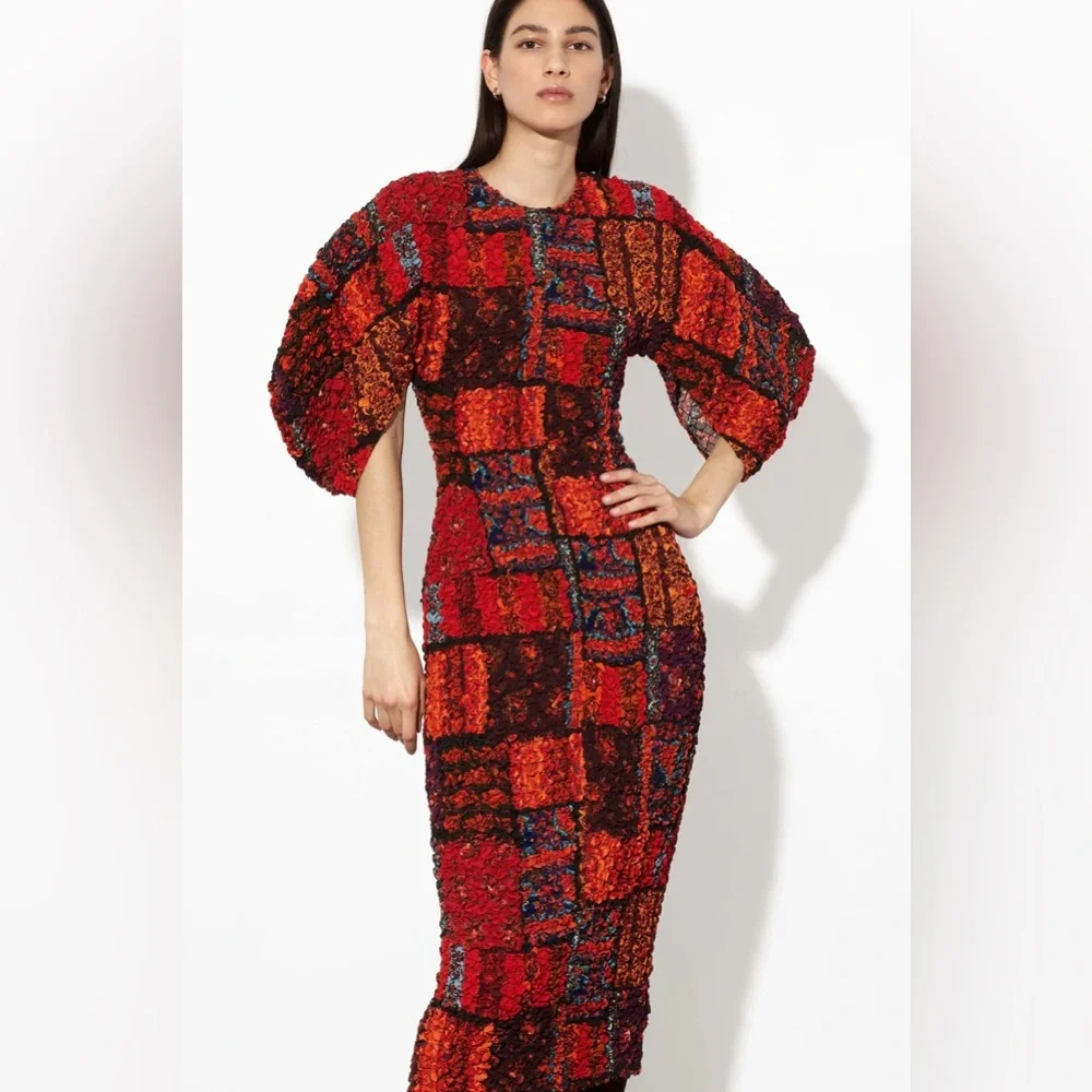 Mara Hoffman Freya Dress Popcorn Midi Todeo Print Bodycon L Celeb Style Luxury - Picture 4 of 14